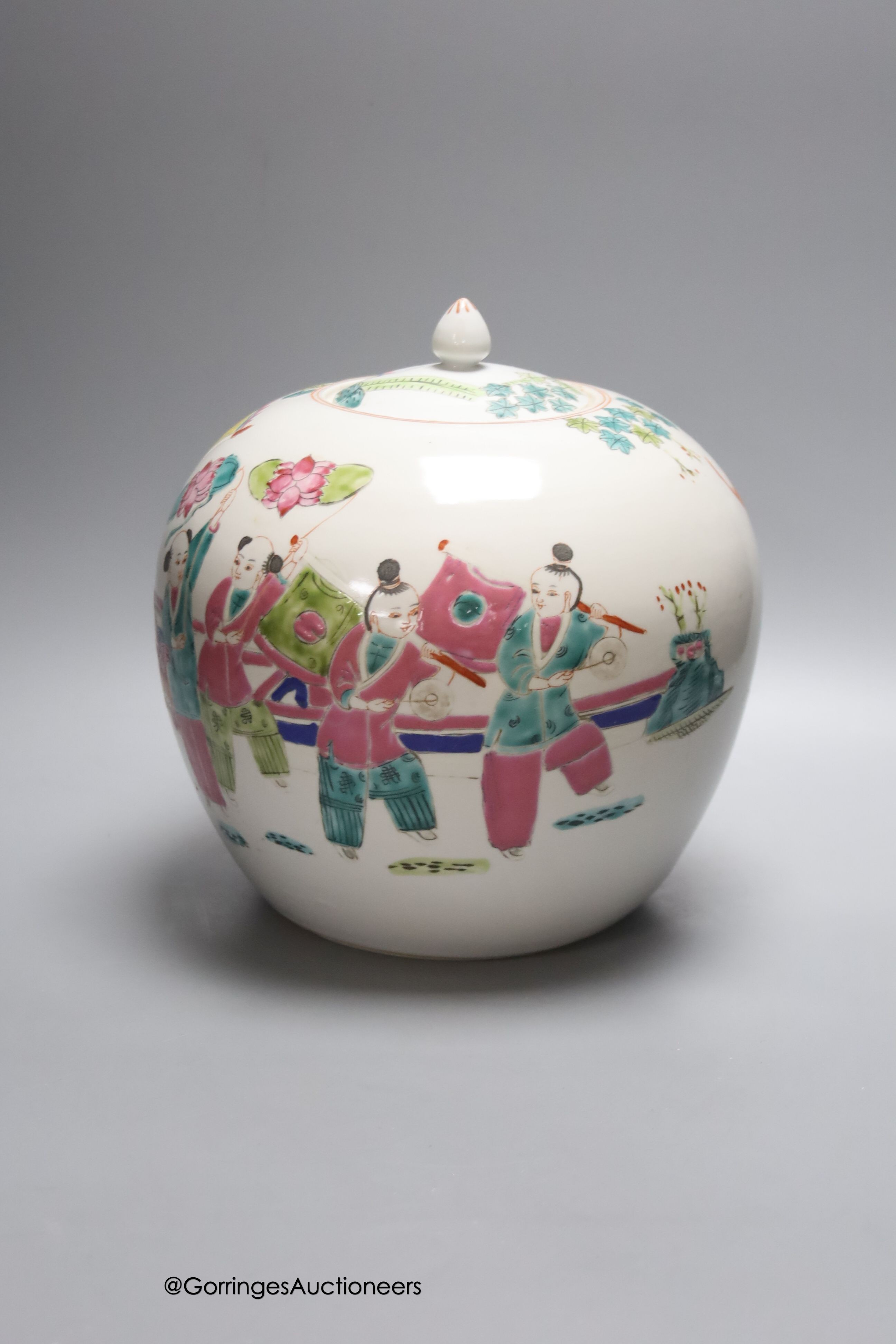 A Chinese famille rose jar and cover, height 24cm